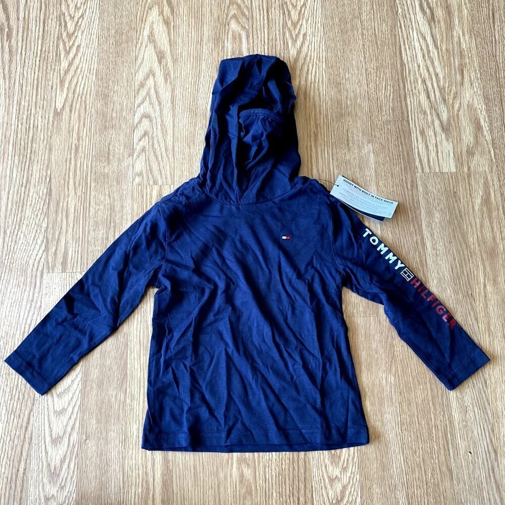 Tommy Hilfiger Logo Hoodie with Built In Face Mask Navy 3T